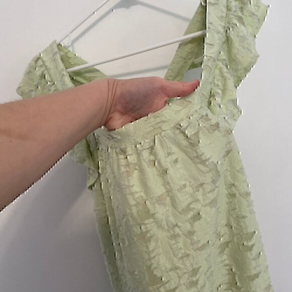 LC LAUREN CONRAD Ruffle Sleeve Cross Back Top Pastel Green Floral Jacquard Tank - Picture 6 of 12